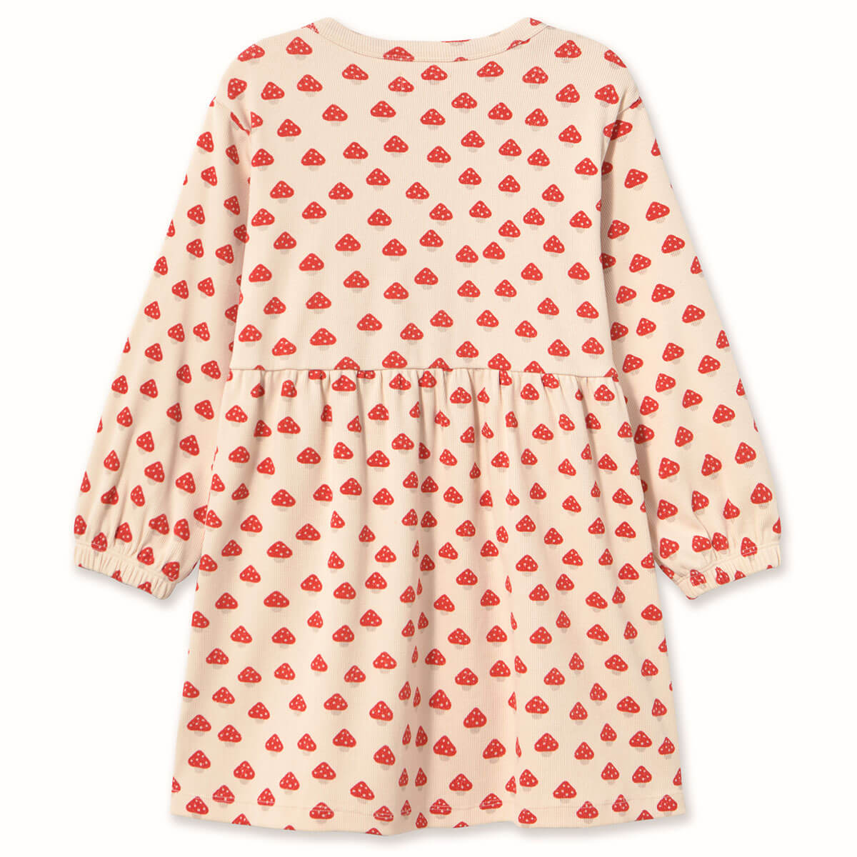 Robe en coton côtelé minimaliste ivoire à imprimé mini-champignons, avec silhouette ajustée et extensible, pour enfants (3-8 ans), à porter au quotidien