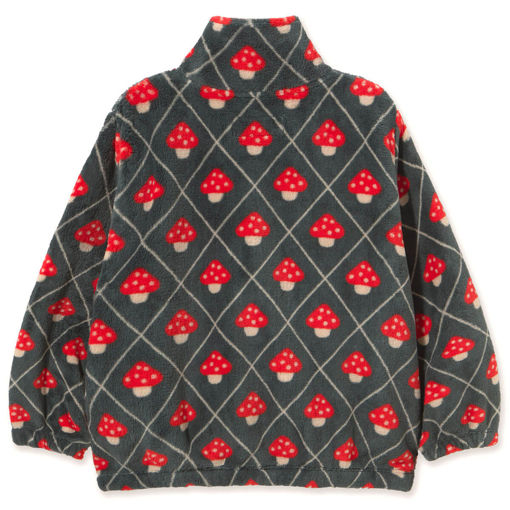 Veste polaire zippée décontractée bleu encre imprimé champignons pour enfants, collection automne-hiver (3-10 ans)