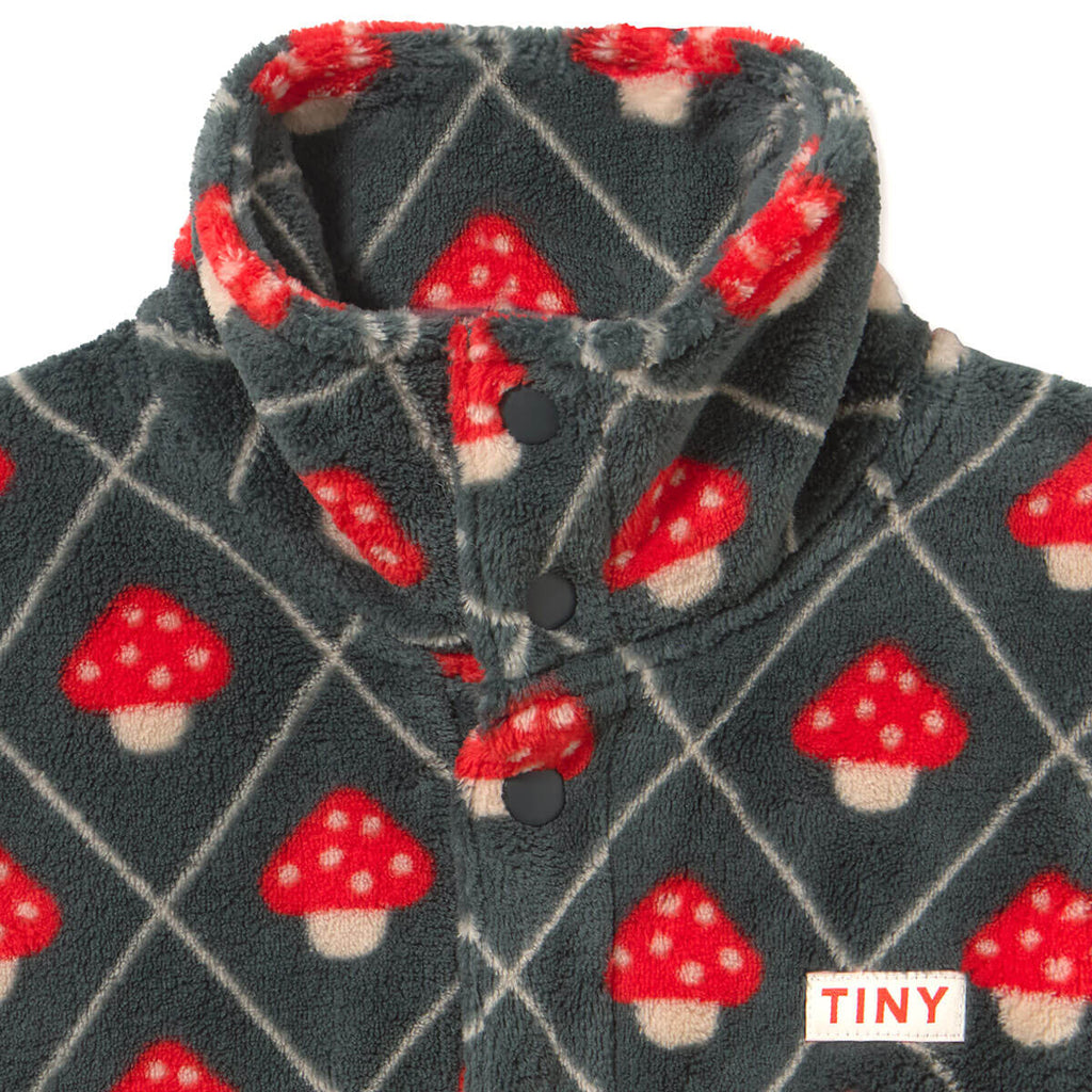 Veste polaire zippée décontractée bleu encre imprimé champignons pour enfants, collection automne-hiver (3-10 ans)