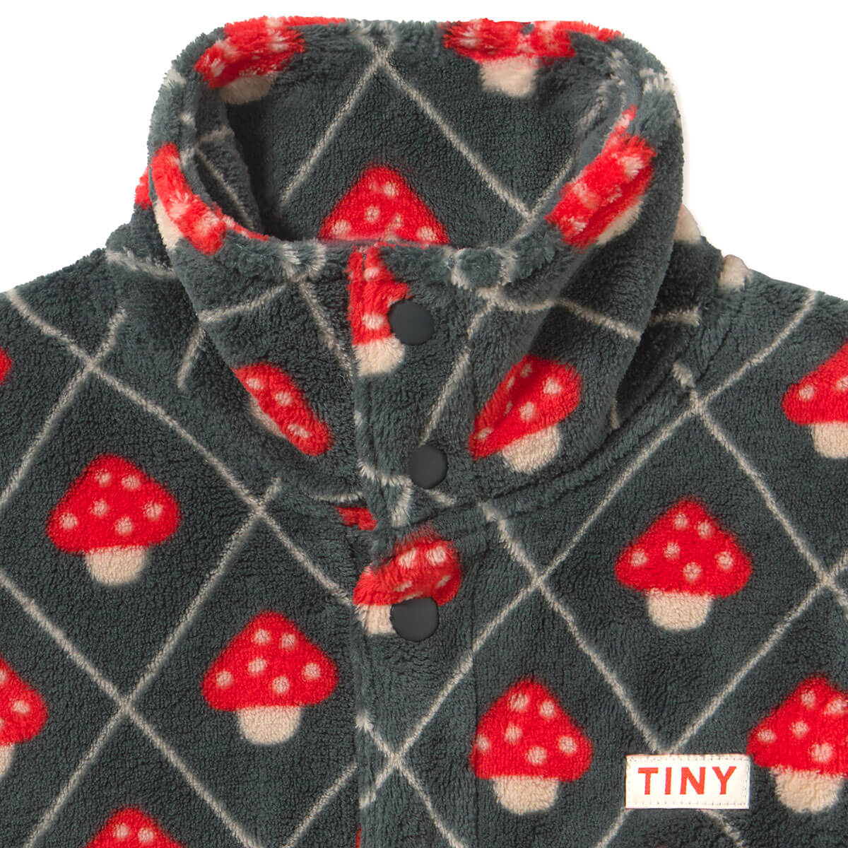 Veste polaire zippée décontractée bleu encre imprimé champignons pour enfants, collection automne-hiver (3-10 ans)
