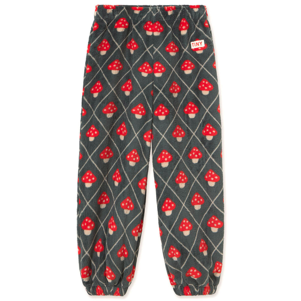 Pantalon de jogging polaire décontracté bleu encre imprimé champignons pour enfants (3-10 ans) - Confort douillet pour l'automne et l'hiver