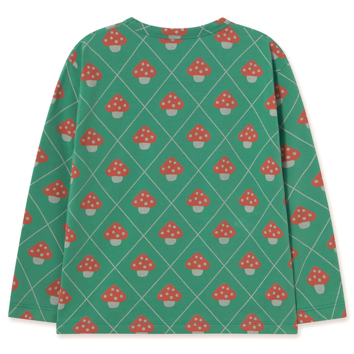 T-shirt décontracté en coton vert émeraude foncé à imprimé champignons avec motif graphique botanique pour le quotidien des enfants (3-10 ans)