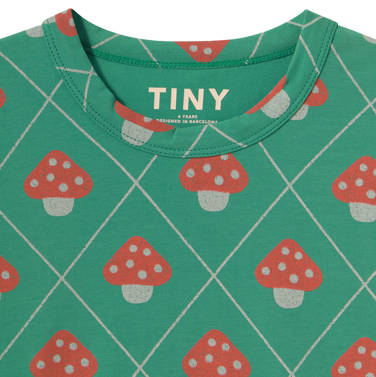 T-shirt décontracté en coton vert émeraude foncé à imprimé champignons avec motif graphique botanique pour le quotidien des enfants (3-10 ans)