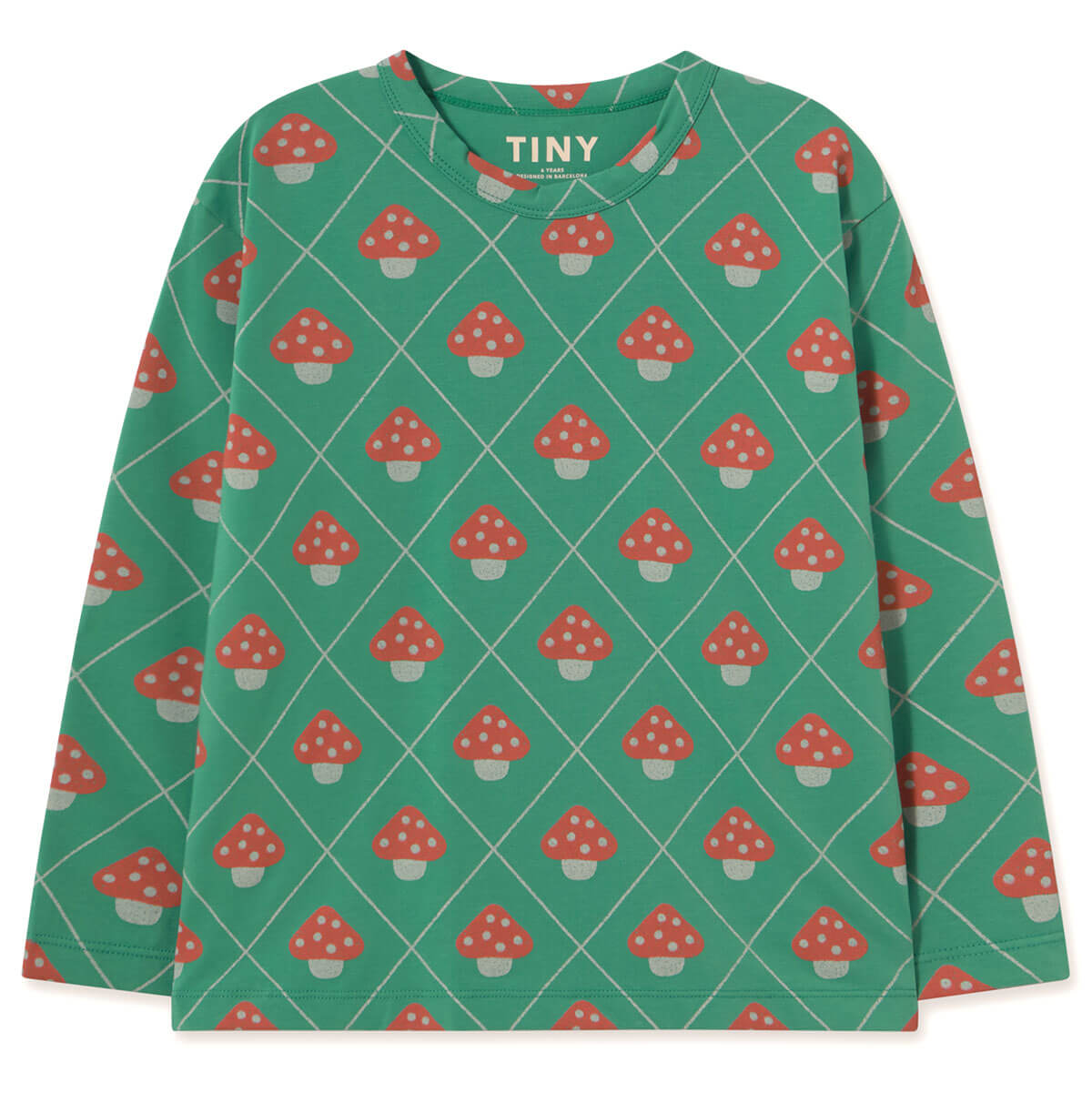 T-shirt décontracté en coton vert émeraude foncé à imprimé champignons avec motif graphique botanique pour le quotidien des enfants (3-10 ans)