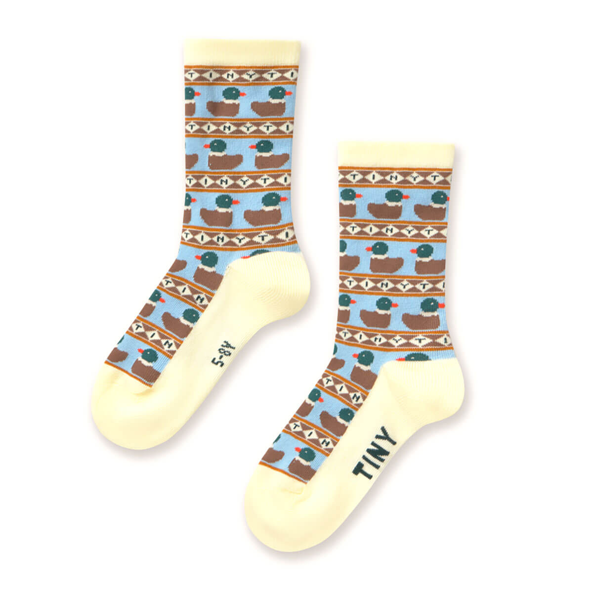 Chaussettes mi-hautes en coton mélangé imprimées de petits canards multicolores et ludiques, avec motif animal mignon pour enfants (2-12 ans)